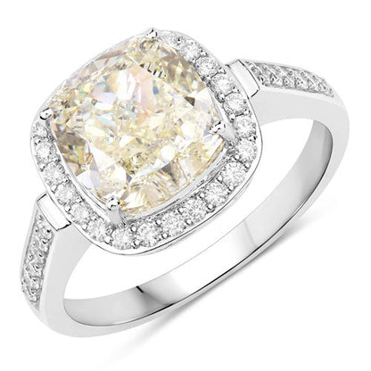 IGI Certified 4.02 Carat Genuine Light Yellow Diamond Center and 0.36cttw White Diamond 18K White Gold Ring (4.38cttw) Bids.com