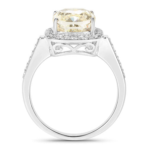 IGI Certified 4.02 Carat Genuine Light Yellow Diamond Center and 0.36cttw White Diamond 18K White Gold Ring (4.38cttw) Bids.com