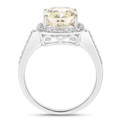 IGI Certified 4.02 Carat Genuine Light Yellow Diamond Center and 0.36cttw White Diamond 18K White Gold Ring (4.38cttw) Bids.com