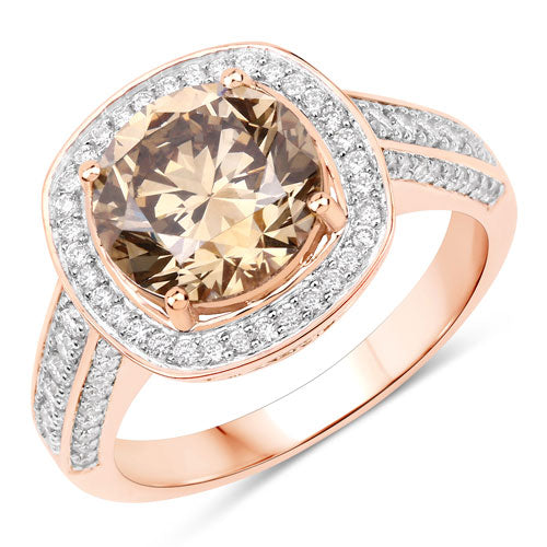 IGI Certified 3.01 Carat Genuine Brown Diamond Center and 0.52cttw White Diamond 18K Rose Gold Ring (3.53cttw) Bids.com