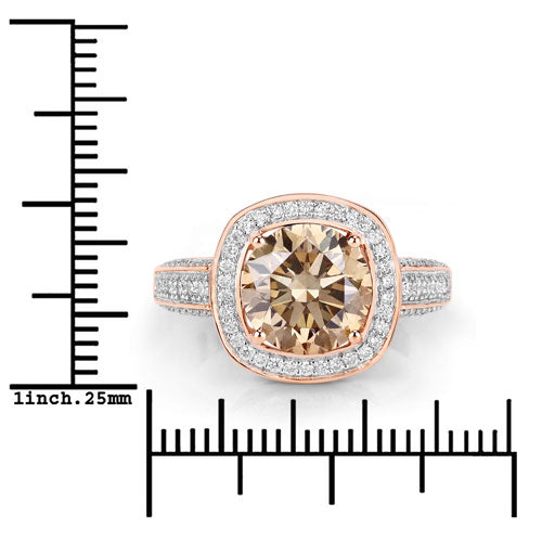 IGI Certified 3.01 Carat Genuine Brown Diamond Center and 0.52cttw White Diamond 18K Rose Gold Ring (3.53cttw) Bids.com