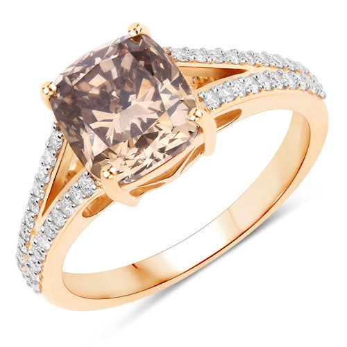IGI Certified 3.03 Carat Genuine Brown Diamond Center and 0.32cttw White Diamond 18K Yellow Gold Ring (3.35cttw) Bids.com