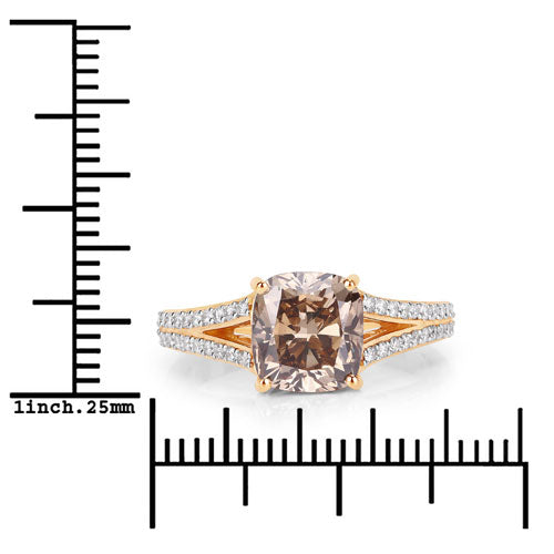 IGI Certified 3.03 Carat Genuine Brown Diamond Center and 0.32cttw White Diamond 18K Yellow Gold Ring (3.35cttw) Bids.com