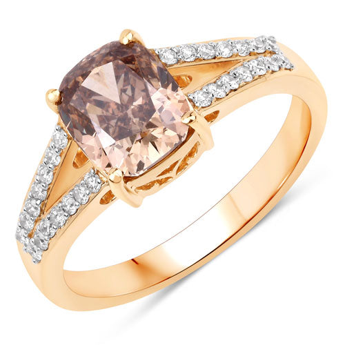 IGI Certified 2.02 Carat Genuine Brown Diamond Center and 0.22cttw White Diamond 18K Yellow Gold Ring (2.24cttw) Bids.com