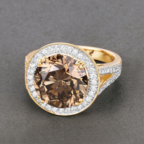 IGI Certified 7.07 Carat Genuine Brown Diamond Center and 0.64cttw White Diamond 18K Yellow Gold Ring (7.71cttw) Bids.com