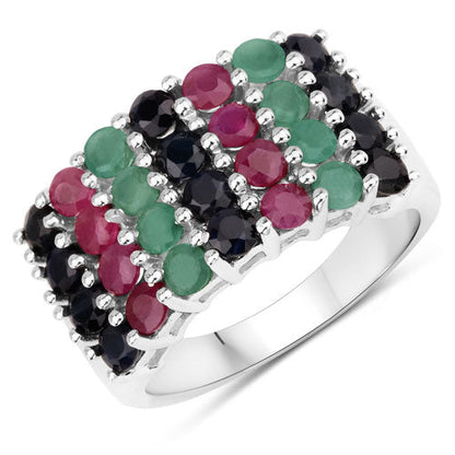 "3.40 Carat Genuine Emerald, Ruby and Black Sapphire .925 Sterling Silver Ring Bids.com