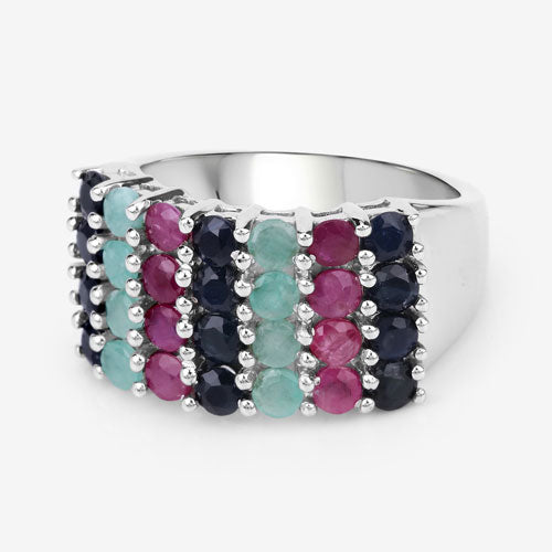 "3.40 Carat Genuine Emerald, Ruby and Black Sapphire .925 Sterling Silver Ring Bids.com