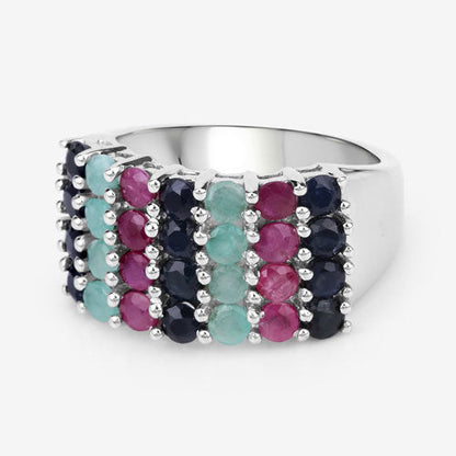 "3.40 Carat Genuine Emerald, Ruby and Black Sapphire .925 Sterling Silver Ring Bids.com