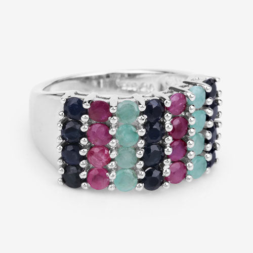 "3.40 Carat Genuine Emerald, Ruby and Black Sapphire .925 Sterling Silver Ring Bids.com