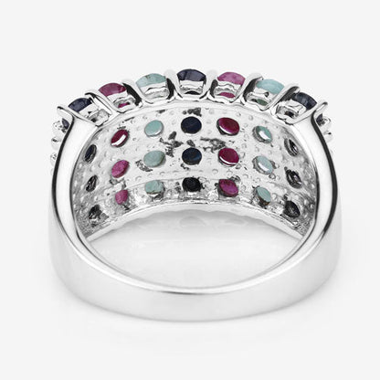"3.40 Carat Genuine Emerald, Ruby and Black Sapphire .925 Sterling Silver Ring Bids.com