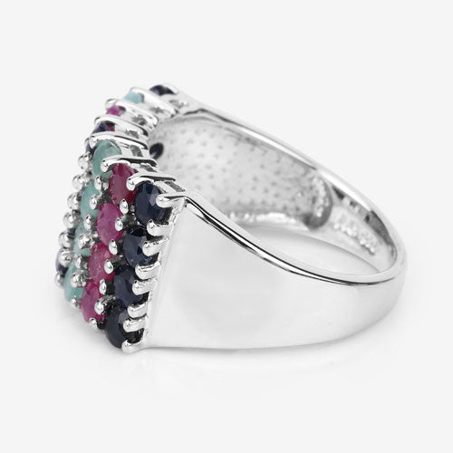 "3.40 Carat Genuine Emerald, Ruby and Black Sapphire .925 Sterling Silver Ring Bids.com