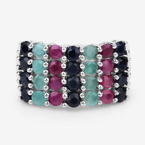 "3.40 Carat Genuine Emerald, Ruby and Black Sapphire .925 Sterling Silver Ring Bids.com