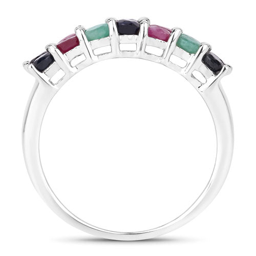 "3.40 Carat Genuine Emerald, Ruby and Black Sapphire .925 Sterling Silver Ring Bids.com