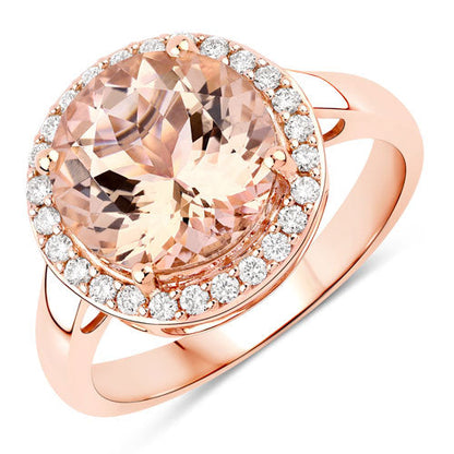 3.61 Carat Genuine Morganite and White Diamond 14K Rose Gold Ring Bids.com