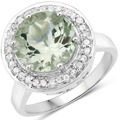 4.94 Carat Genuine Green Amethyst and White Topaz .925 Sterling Silver Ring Bids.com
