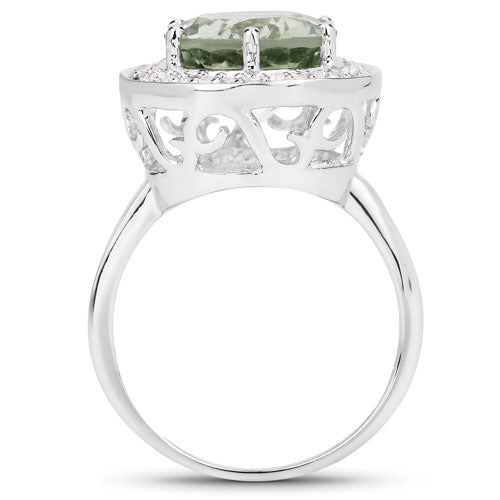 4.94 Carat Genuine Green Amethyst and White Topaz .925 Sterling Silver Ring Bids.com