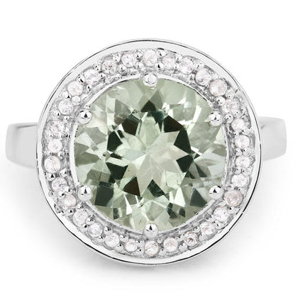 4.94 Carat Genuine Green Amethyst and White Topaz .925 Sterling Silver Ring Bids.com