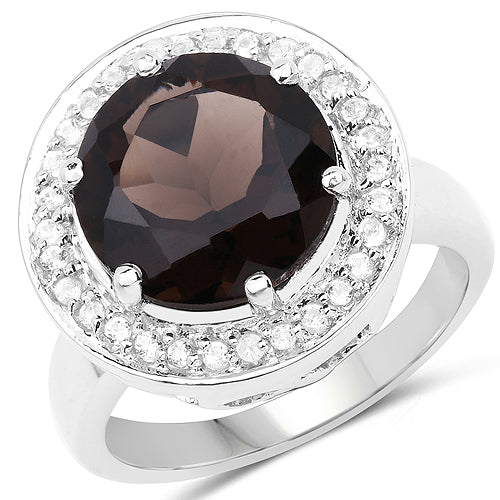 4.52 Carat Genuine Smoky Quartz and White Topaz .925 Sterling Silver Ring Bids.com