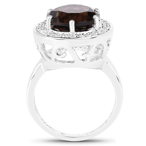 4.52 Carat Genuine Smoky Quartz and White Topaz .925 Sterling Silver Ring Bids.com