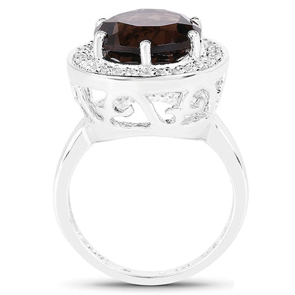 4.52 Carat Genuine Smoky Quartz and White Topaz .925 Sterling Silver Ring Bids.com
