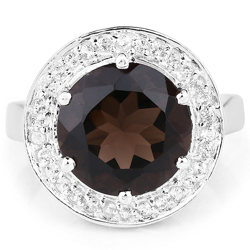 4.52 Carat Genuine Smoky Quartz and White Topaz .925 Sterling Silver Ring Bids.com