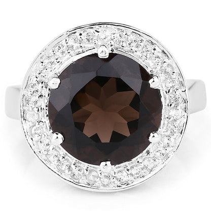4.52 Carat Genuine Smoky Quartz and White Topaz .925 Sterling Silver Ring Bids.com