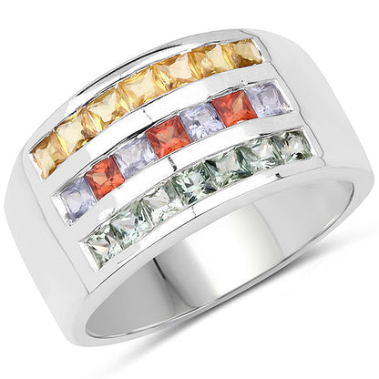 1.69 Carat Genuine Multi Sapphire .925 Sterling Silver Ring Bids.com
