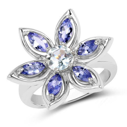 1.34 Carat Genuine Aquamarine and Tanzanite .925 Sterling Silver Ring Bids.com