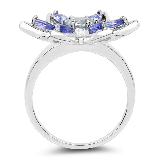 1.34 Carat Genuine Aquamarine and Tanzanite .925 Sterling Silver Ring Bids.com