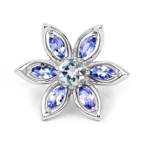 1.34 Carat Genuine Aquamarine and Tanzanite .925 Sterling Silver Ring Bids.com
