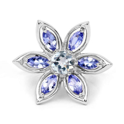 1.34 Carat Genuine Aquamarine and Tanzanite .925 Sterling Silver Ring Bids.com
