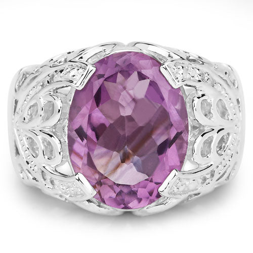 8.24 Carat Genuine Amethyst and White Topaz .925 Sterling Silver Ring Bids.com