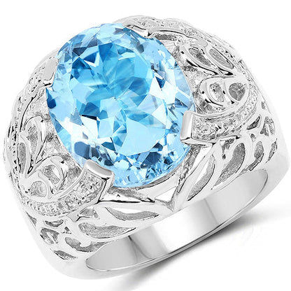 11.29 Carat Genuine Blue Topaz and White Topaz .925 Sterling Silver Ring Bids.com