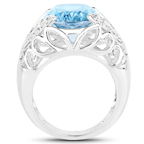 11.29 Carat Genuine Blue Topaz and White Topaz .925 Sterling Silver Ring Bids.com