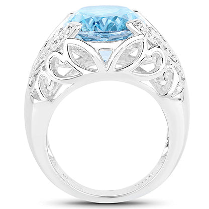 11.29 Carat Genuine Blue Topaz and White Topaz .925 Sterling Silver Ring Bids.com