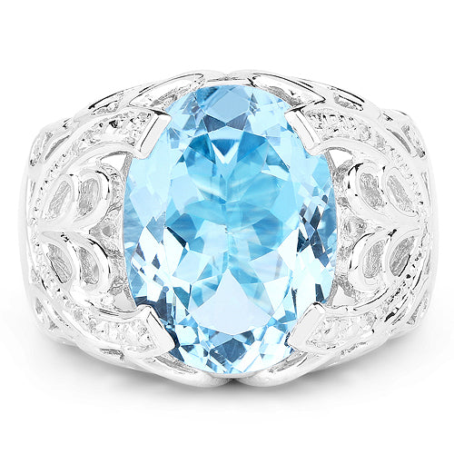 11.29 Carat Genuine Blue Topaz and White Topaz .925 Sterling Silver Ring Bids.com