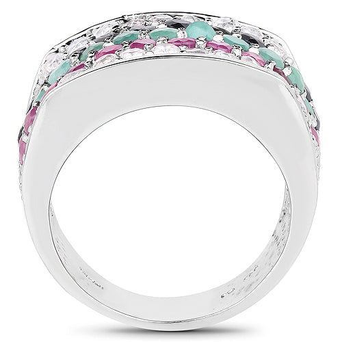 4.28 Carat Genuine Multi Stone .925 Sterling Silver Ring Bids.com
