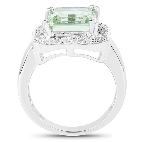 5.21 Carat Genuine Green Amethyst and White Topaz .925 Sterling Silver Ring Bids.com