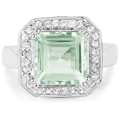 5.21 Carat Genuine Green Amethyst and White Topaz .925 Sterling Silver Ring Bids.com