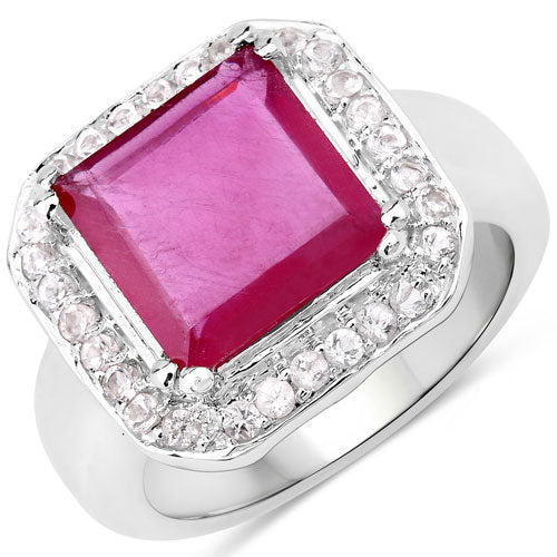 6.36 Carat Glass Filled Ruby and White Topaz .925 Sterling Silver Ring Bids.com