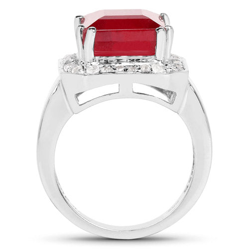 6.36 Carat Glass Filled Ruby and White Topaz .925 Sterling Silver Ring Bids.com