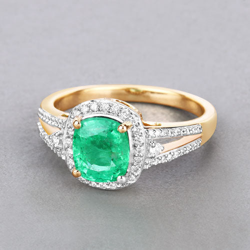 1.65 Carat Genuine Ethiopian Emerald and White Diamond 14K Yellow Gold Ring Bids.com