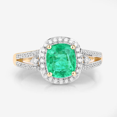 1.65 Carat Genuine Ethiopian Emerald and White Diamond 14K Yellow Gold Ring Bids.com