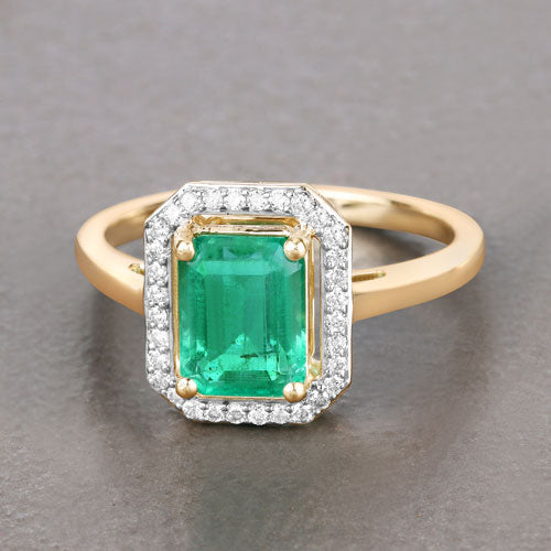 1.62 Carat Genuine Ethiopian Emerald and White Diamond 14K Yellow Gold Ring Bids.com
