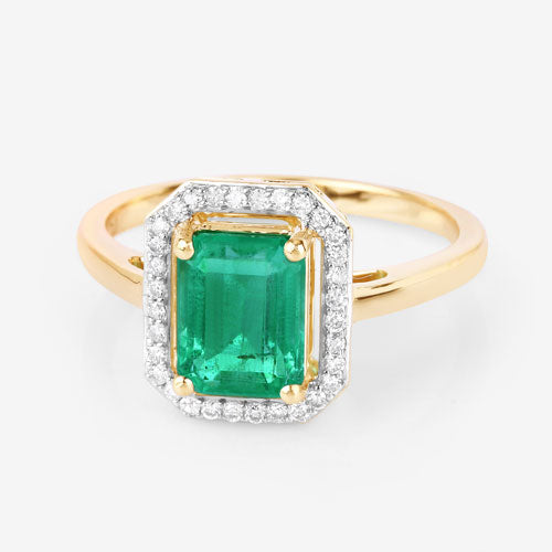 1.62 Carat Genuine Ethiopian Emerald and White Diamond 14K Yellow Gold Ring Bids.com