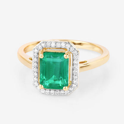 1.62 Carat Genuine Ethiopian Emerald and White Diamond 14K Yellow Gold Ring Bids.com