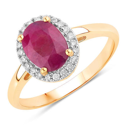 1.59 Carat Genuine Ruby and White Diamond 10K Yellow Gold Ring Bids.com
