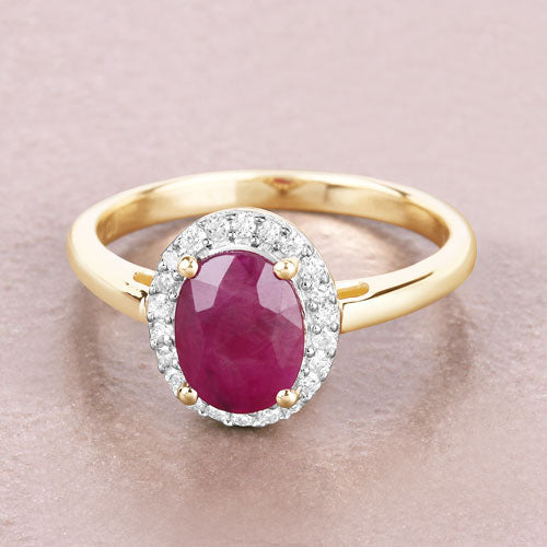 1.59 Carat Genuine Ruby and White Diamond 10K Yellow Gold Ring Bids.com