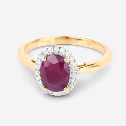 1.59 Carat Genuine Ruby and White Diamond 10K Yellow Gold Ring Bids.com