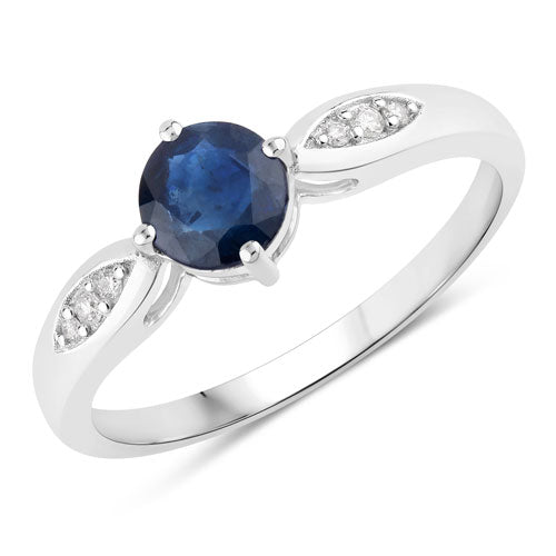 0.89 Carat Genuine Blue Sapphire and White Diamond 10K White Gold Ring Bids.com